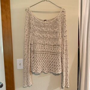 Free People Cream Crochet Knit Sweater